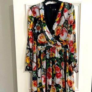 Leslie Fay - Crisscross Black Floral Dress - Size 10